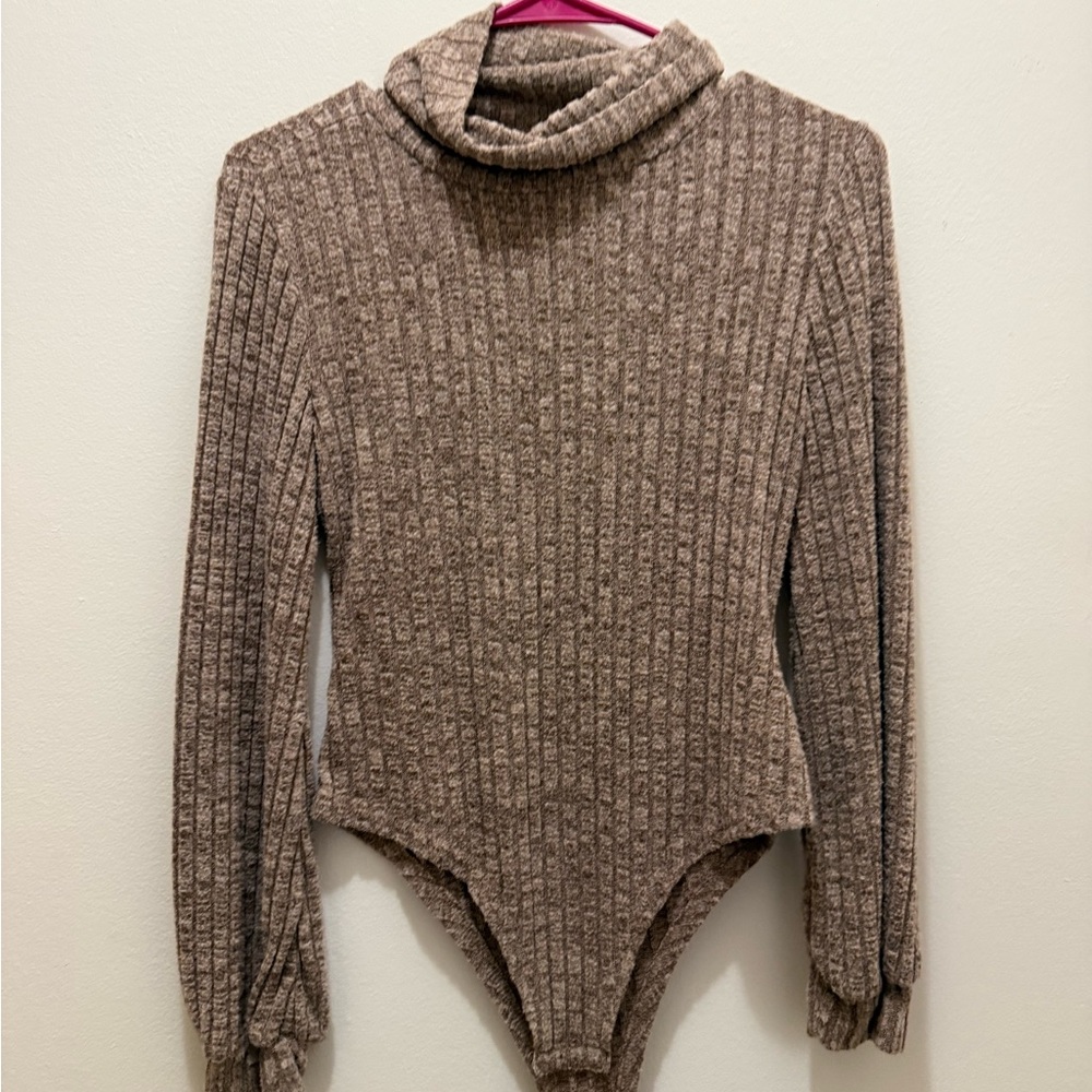 SHEIN Brown Ribbed Turtleneck Bodysuit